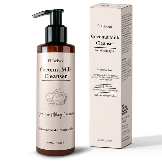 El Beiyed Coconut Milk Cleanser in 200ml bottle – Gentle face wash for dry and sensitive skin.